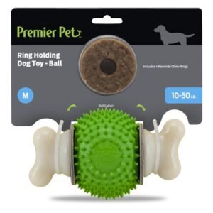 Premier Pet Ring Holding Dog Toy For Medium Dogs – Ball With Refillable, Rawhide Chew Rings – Durable Treat and Toy Combo for Long-Lasting Play