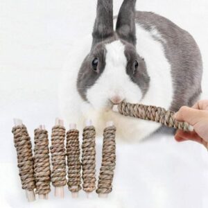 Stibadium 6 Pack Natural Timothy Hay Sticks, Timothy Grass Molar Stick Chew Toys for Rabbits, Chinchillas, Guinea Pigs, Hamsters and Other Small Animals Treats.