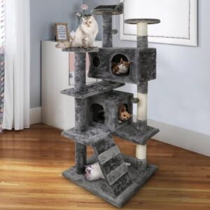 ZENY 52-in Cat Tree & Condo Scratching Post Tower, Dark Gray