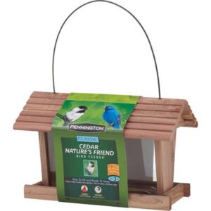 Pennington Red Cedar Nature’s Friend Hopper Wild Bird Feeder, 3 lbs Seed Capacity