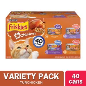 (40 Pack) Friskies Gravy Wet Cat Food Variety Pack, TurChicken Extra Gravy Chunky, Meaty Bits & Shreds, 5.5 oz. Cans