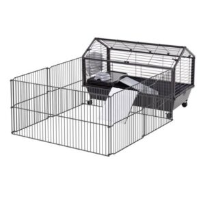 Pawhut Rolling Metal Rabbit & Small Animal Hutch Cage