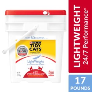 Purina Tidy Cats Light Weight, Low Dust, Clumping Cat Litter 24/7 Performance Multi Cat Litter, 17 lb. Pail