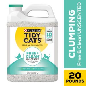 Purina Tidy Cats Clumping Cat Litter, Free & Clean Unscented Multi Cat Litter, 20 lb. Jug