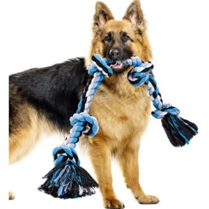 Dog Rope Toys for Aggressive Chewers with 5 Knot Rope Tough Blue Tug Dog Toy for Medium Large Dogs