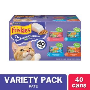 (40 Pack) Friskies Pate Wet Cat Food Variety Pack, Seafood & Chicken Pate Favorites, 5.5 oz. Cans