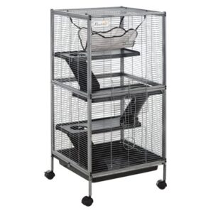 Pawhut Rolling Small Animal Cage for Rabbits, Chinchillas and Hamsters with 4 Platforms and Removable Tray