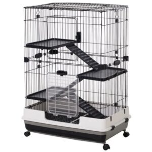 Pawhut 32”L 4-Level Indoor Small Animal Hamster Cage with Wheels, Black