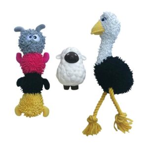 rocket & rex No Stuffing Dog Toy | Unstuffed Dog Toys Bundle with Squeakers | Set includes a Stuffing Free Rope Toy, Rubber Squeaker Toy and Plush Toy | For Small to Medium Breeds