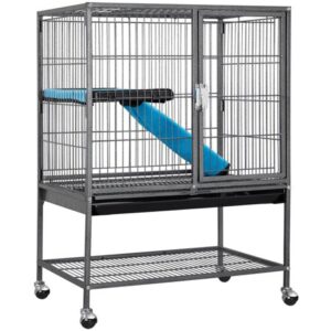 Yaheetech 34inch Single Unit Small Animal Cage Rolling Metal Critter Nation Cage w/ Removable Ramp & Platform, Hammered Black