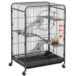 SmileMart 37″ Rolling Ferret Cage 4-Tier Small Animals Hutch Pet Cage with Bowl & Water Bottle for Ferret Chinchilla Rabbit Rat Squirrels, Black