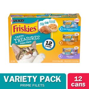 (12 Pack) Friskies Gravy Wet Cat Food Variety Pack, Tasty Treasures Prime Filets, 5.5 oz. Cans