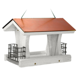 Copper Top White Ranch Hopper Feeder with Suet Cages for Wild Birds