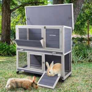 Coziwow 2-Tier Rabbit Hutch Small Animal Cage With wheels, Indoor & Outdoor, Gray