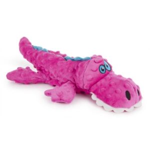 goDog Gators Squeaker Dog Toy, Soft & Durable Plush, Chew Resistant & Tough Reinforced Seams, Pink, Large