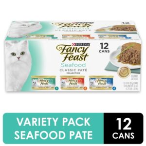 (12 Pack) Fancy Feast Grain Free Pate Wet Cat Food Variety Pack, Seafood Classic Pate Collection, 3 oz. Cans