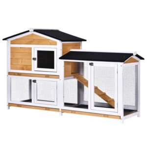 Pawhut Small Animal House with Entrance Ramp, Lockable Doors & Large Outdoor Run