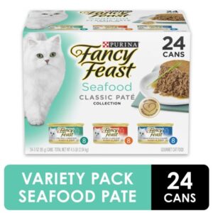 (24 Pack) Fancy Feast Grain Free Pate Wet Cat Food Variety Pack, Seafood Classic Pate Collection, 3 oz. Cans