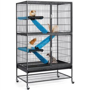 SmileMart 2-Story Rolling Metal Small Animal Cage with Removable Ramps & Platforms for Adult Rats, Ferrets, Chinchillas, Guinea Pigs