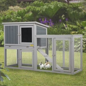 Coziwow 54.7″ Wooden Outdoor Rabbit Hutch Small Animal House，Gray