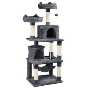 SmileMart 62.2″ Double Condo Cat Tree and Scratching Post Tower, Dark Gray