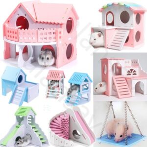 Pet Hamster Small Animal Wooden Assembled Castle Sleeping House, Climbing Stairs Exercise Toy Pet Supplies