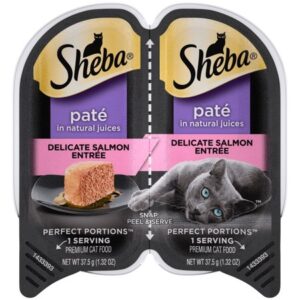 SHEBA Wet Cat Food Pate, Delicate Salmon Entree, 2.6 oz. PERFECT PORTIONS Twin Pack Tray