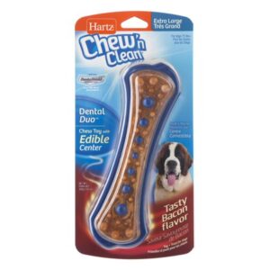 Hartz Chew ‘n Clean Dental Duo Bacon Flavored Dog Treat and Chew Toy, XL, 1ct