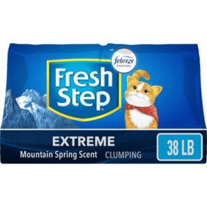 Fresh Step Extreme Scented Litter with the Power of Febreze, Clumping Cat Litter – Mountain Spring, 38 lbs