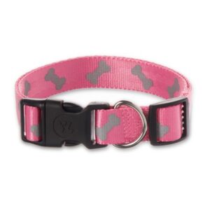 Vibrant Life Reflective Dog Collar, Pink Bones, Large