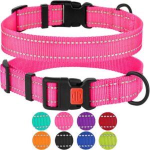 Reflective Dog Collar Safety Nylon Collars for Small Dogs Puppy with Buckle, Pink