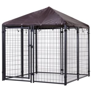 Pawhut Lockable Dog House Kennel with Water-resistant Roof for Small and Medium Sized Pets, 4.7′ x 4.7′ x 5′
