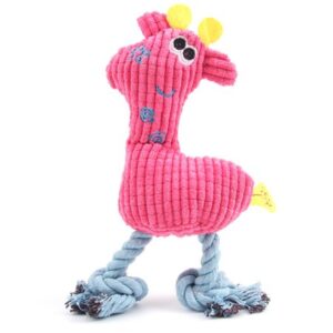 Pet Chewing Toy Plush Squeaker Cartoon Animal Toy Pet Toys Animal Toys Bite-Resistant Pet Rope Throwing Game Animal Rose red