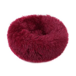 Round Plush Pet Bed for Dogs & Cats,Fluffy Soft Warm Calming Bed Sleeping Kennel Nest