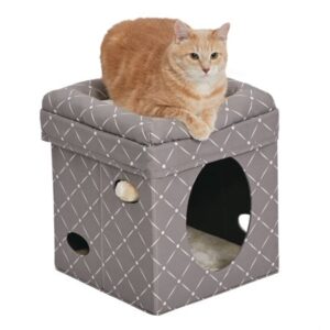 MidWest Homes For Pets 2-Story Cat Cube, Geometric Mushroom, 17″