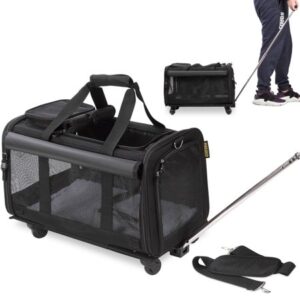 Kopeks Heavy Duty Dog Carrier with Wheels, Black, 20″L x 13″W x 11.5″H