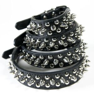 CoreLife Spiked Dog Collar / Spiked Cat Collar, Punk Metal Studded Vegan Leather Heavy Duty Pet Collar – Black