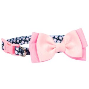 Vibrant Life Pink Floral Print with 3D Bow Dog Collar, Size Xsmall