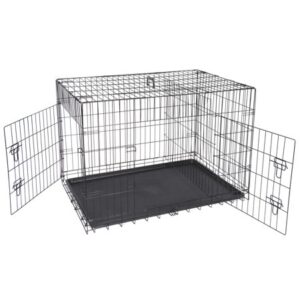 ZENY Double Door Folding Metal Dog Crate with Tray & Divider Panel for Dogs, Black, 42″