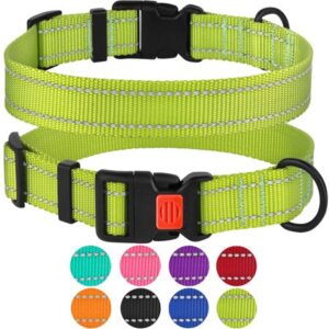 Reflective Dog Collar Safety Nylon Collars for Medium Dogs with Buckle, Lime Green