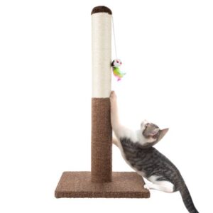 24.5-Inch Cat Scratching Post – Sisal Fabric and Carpet Cat Scratcher, Bright Hanging Mouse Toy for Adult Cats and Kittens by PETMAKER (Brown)