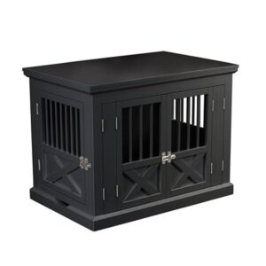 Merry Products Triple-Door Wooden Dog Crate, Black, Small, 30″L