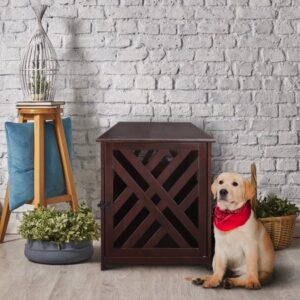 Casual Home Modern Lattice Wooden Pet Crate End Table, Espresso, Medium, 33″L