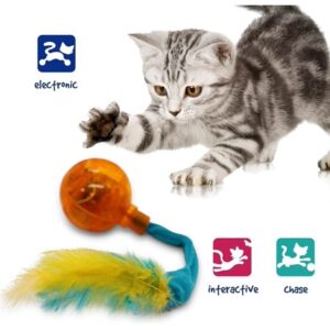 R2P Pet Catagories Zany Cat Pouncing Action & Electronic Wiggling Cat Toy with Lights and Feathers – Batteries Included