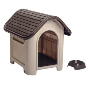 MQ Dog House with Bowl for Small Medium and Breeds, Espresso, Beige