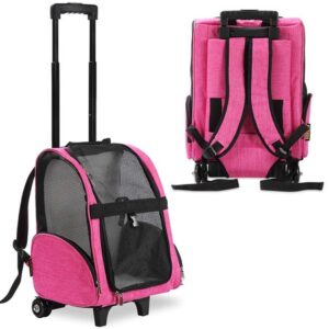 KOPEKS Deluxe Dog Carrier Backpack with Wheels, Heather Pink