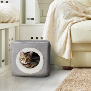 Petmaker Covered Cave Pet Cat Bed, Gray