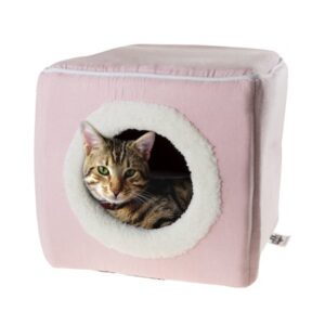 Pet Bed Cave – Enclosed Plush Cat House with Removable Cushioned Foam Cat Bed for Kittens or Small Dogs up to 16lbs by PETMAKER (Pink)