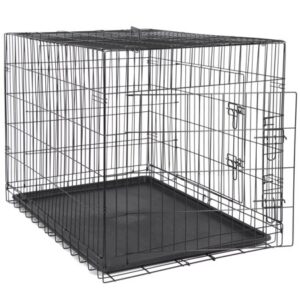 ZENSTYLE Durable 42″ Dog Crate Kennel Folding Metal Pet Cage With Tray Pan 2 Door Black For Home