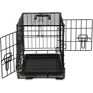 Solid-Steel Dog Crate| Heavy Duty, Foldable, Easy to Assemble, Floor Protection Roller Feet.- Double Door – 18-inch